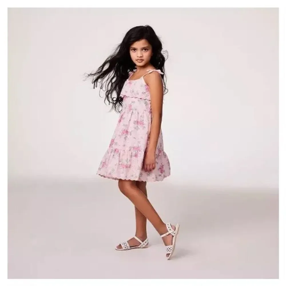 Janie And Jack Pink Crystal Rose Floral Eyelet Dress Size 5 Girls